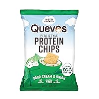 Quevos Protein Chips - The Original Low Carb Protein Chips made with Egg Whites, Crunchy Flavorful Protein & High Fiber Snacks, Keto Friendly, Diabetic & Atkins Friendly, Gluten Free, Low Carb Chips - Sour Cream and Onion, 1 Oz (Pack of 12)