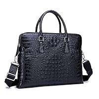 Mens Crocodile Pattern Genuine Leather Business Shoulder Briefcase Large Capacity Computer Handbag Crossbody Messenger Bags, Black, L, Briefcase