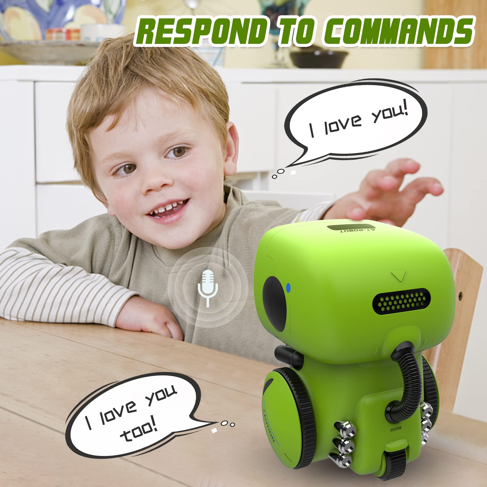 GILOBABY Kids Robot Toys, Interactive Robot Companion Smart Talking Robot with Voice Control Touch Sensor, Dancing, Singing, Recording, Repeat, Birthday Gifts for Boys Ages 3+ Years (Green)