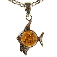 BALTIC AMBER AND STERLING SILVER 925 DESIGNER COGNAC FISH PENDANT JEWELLERY JEWELRY (NO CHAIN)