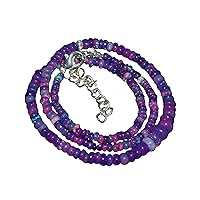 AAA+ Quality Natural Ethiopian Purple Fire Opal Necklace, Smooth Beads Necklace, Women's Jewelry, Welo Opal Beaded Necklace 16'' 3-5MM, 44K, Lobster Clasp