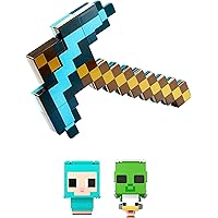 Bundle of Mattel Minecraft Enchanted Diamond Sword with Lights & Sounds Life-Size Role-Play Toy & Costume Accessory + Mattel Minecraft Flippin’ Figs Sheep & Chicken Figures 2-Pack, 2-in-1 Fidget Play