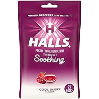 Halls Throat Soothing Drops - Cool Berry Flavor - 25 ct per Bag - 3 Pack - New Packaging