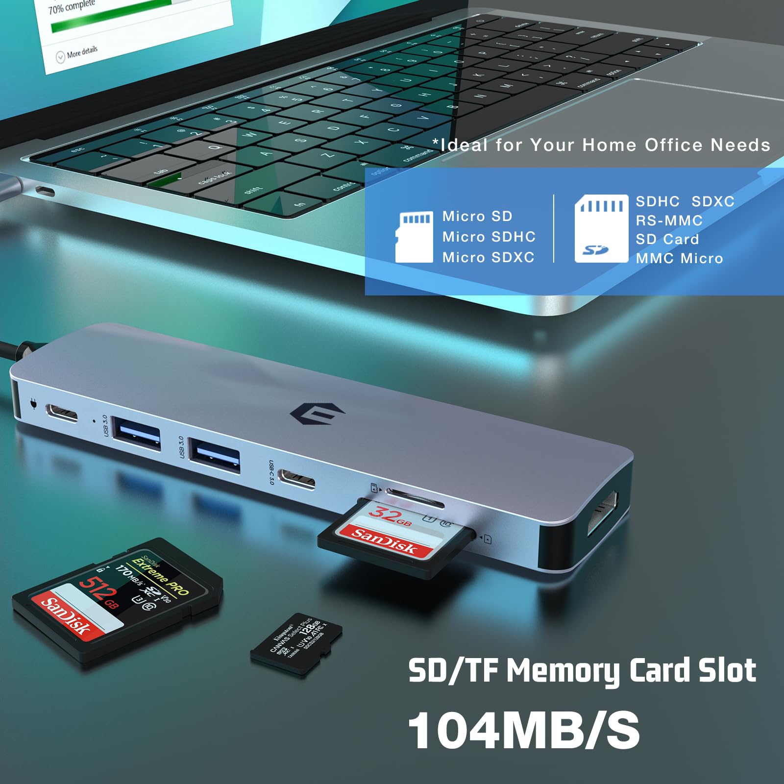 oditton 7 in 1 USB C HUB Adapter, Featuring HDMI Output, 100W Power Delivery, USB C 3.0, 2 x USB 3.0, SD and Micro SD Card Reader, Compatible for USB C Laptops Dell XPS/HP/Surface and More