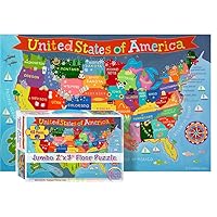 Waypoint Geographic Kid’s USA Jumbo 48-Piece Floor Puzzle, Informative Puzzles for Kids, Puzzle Mats for Floor, Educational Puzzles for Personalized Gifts, 24″ H x 36” W