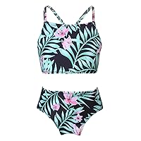 2 Pieces Kids Girls Swimwear Crossback Adjustable Straps Rainbow Swimsuit Bathing Suits Summer Lily Pink 1-2