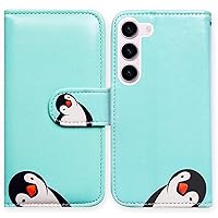 Bcov Galaxy S23 Case, Black Penguin Leather Flip Phone Case Wallet Cover with Card Slot Holder Kickstand for Samsung Galaxy S23
