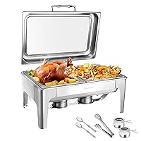 9.5QT Chafing Dish Buffet Set, Rectangular Chafing Dishes for Buffet with Glass Lid, Serving Utensils, Stainless Steel Chafers for Catering for Parties, Events, Wedding (2 Half-Size)