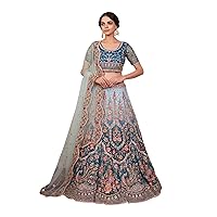 Blue Indian Bridal Net zarkan Lehenga Choli Dupatta Wedding Dress 8472