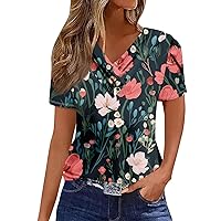 Short Sleeve Classic Office Tops Women Fit Holiday T Shirt Print Comfort V Neck