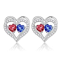 Iefil Mothers Day Gifts - 925 Sterling Silver Heart Birthstone Stud Earrings for Women Anniversary Valentines Gifts for Her Christmas Birthday Gifts for Women Wife Girlfriend Mom Teen Girls