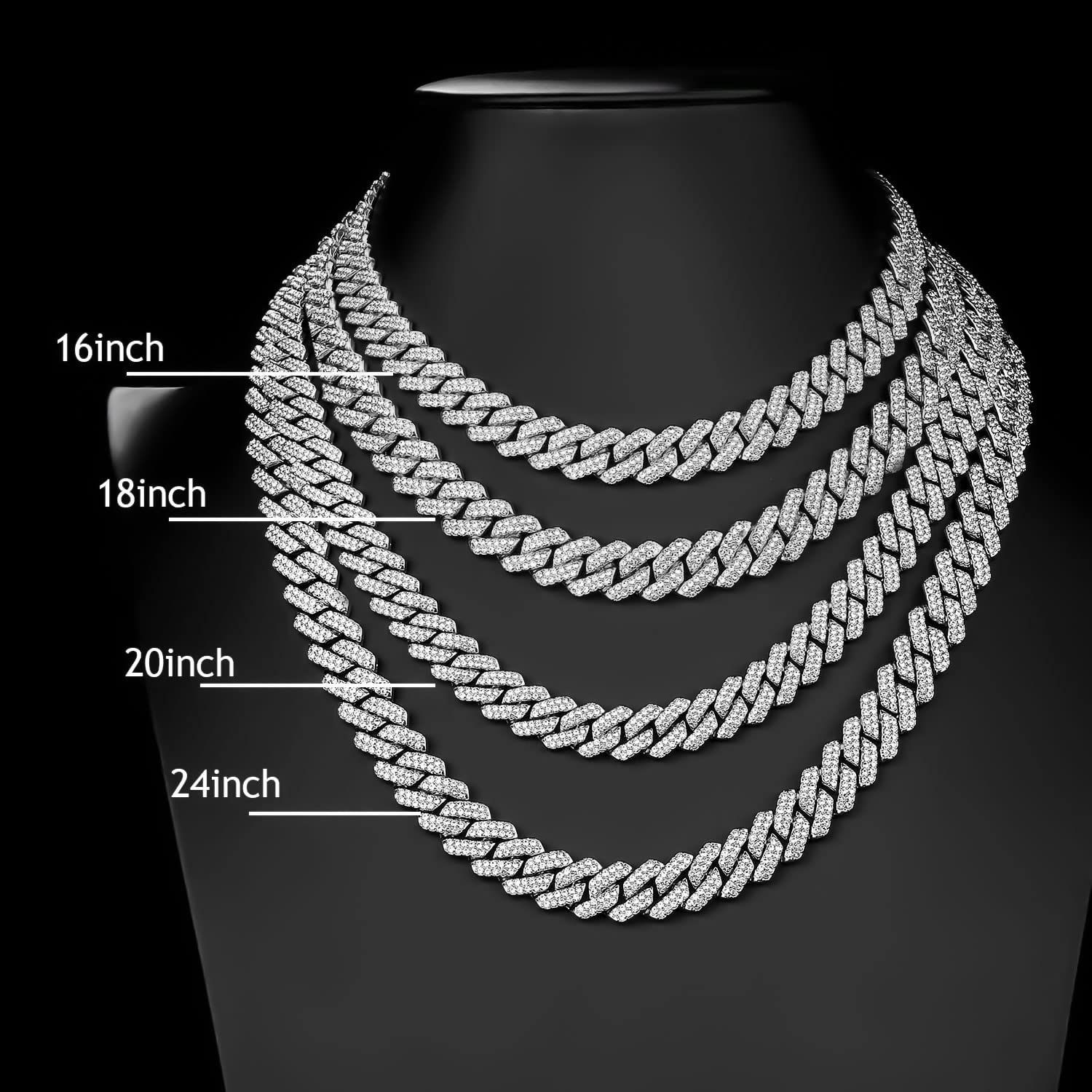 MOFEIJEWEL Cuban Link Chain For Men Women Iced Out Chain Miami Cuban Necklace Bling Diamond Chains Hip Hop Jewelry 13mm Silver Gold
