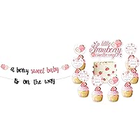 A Berry Sweet Baby is on The Way Banner and 25 PCS Strawberry Baby Shower Cake & Cupcake Toppers Bundle