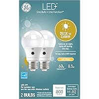 LED+ Dusk to Dawn LED Light Bulbs, 8.5W, Automatic On/Off Outdoor Light, Soft White, A19 (2 Pack)
