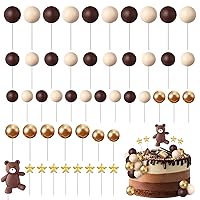 51 Pcs Bear Cake Topper Mini Balloon Colorful Foam Balls Pearl Star Shaped for Baby Shower Birthday Party Wedding Anniversary Cake Decorations (Coffee, Khaki, Gold)