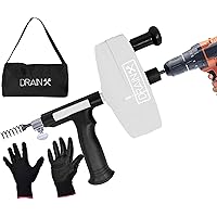 DrainX 50-FT Steel Power Pro Drum Auger Plumbing Snake with Drill Attachment | Use Manually or Powered | Heavy Duty Cable with Work Gloves and Storage Bag Included