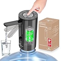 Universal Water-Bottle Pump Dispenser 5-Gallon: KitchenBoss Foldable Automatic Water Bottle Pump, Portable Electric Drinking Water Pump USB Charging 1-5 Gallon Water Bottle Switch,Onyx Black