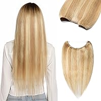 Benehair Wire Hair Extensions 18 Inch Invisible Wire Hair Extensions with Fish Line Ash Blonde Mixed Bleach Blonde Hair Extensions Real Human Hair Long Soft Straight Remy Hair Extensions 65g #18&613