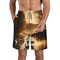 Hunting Flying Wild Ducks Print Men's Beach Shorts Versatile Hawaiian Summer Holiday Beach Shorts,Casual Lightweight