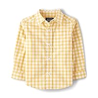 The Children's Place Baby Boy's and Toddler Poplin Long Sleeve Button Down Shirt, Yellow Gingham, 18-24 Months