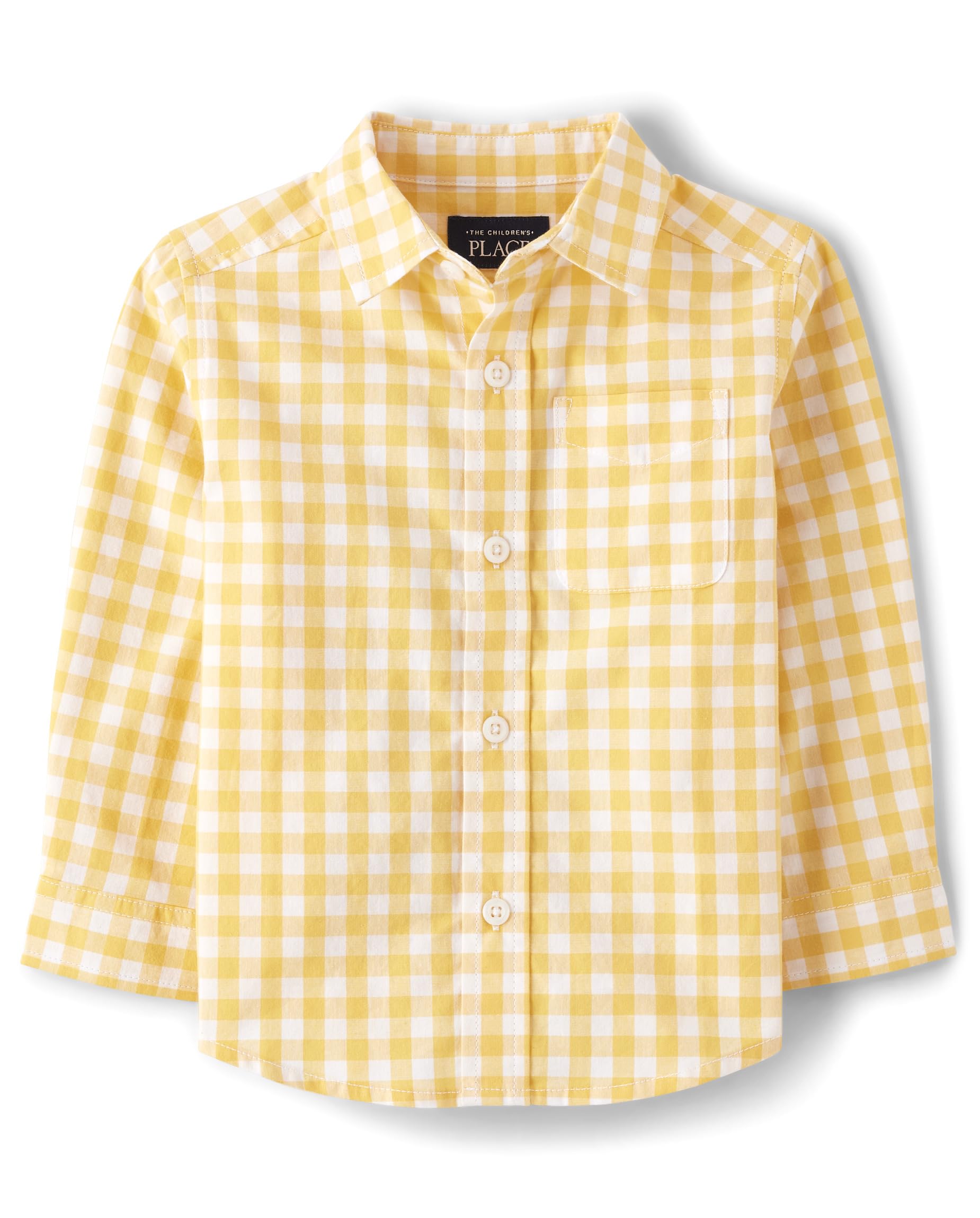 The Children's Place Baby Boy's and Toddler Poplin Long Sleeve Button Down Shirt, Yellow Gingham, 18-24 Months