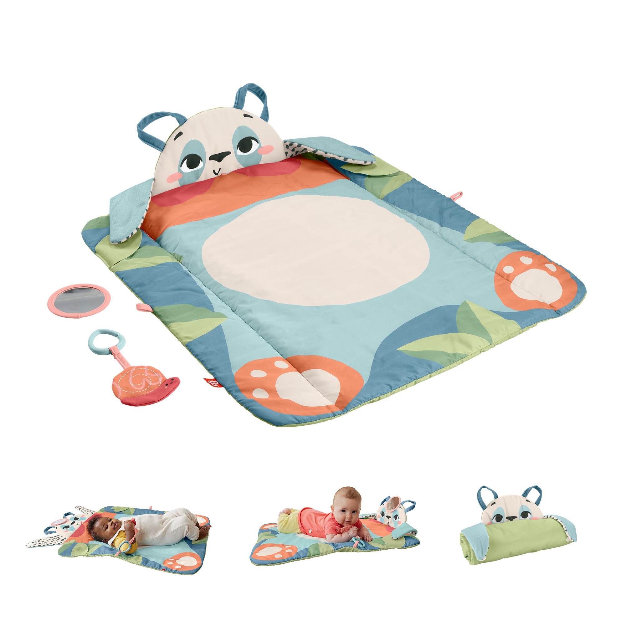 Fisher-Price Baby Activity Play Mat Planet Friends Roly-Poly Panda with 2 Toys for Newborn Tummy Time Play