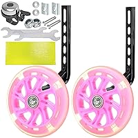 Training Wheels Flash Mute Wheel Bicycle Stabiliser Mounted Kit Compatible for Bikes of 12 14 16 18 20 Inch, Including Mounted Kit, for Boys and Girls (Pink)