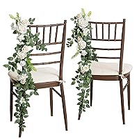 Ling's Moment 10pcs Wedding Chair Decorations Aisle Floral Swag Artificial Pew Flowers Hanging Garland White & Sage Green For Ceremony Reception Church Rose Floral Faux Arrangement Party Outdoor Decor