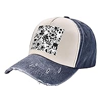 Black and White Flowers Print Vintage Washed Cotton Adjustable Baseball Caps Dad Hat Adjustable Hip Hop Hat Trucker Hat