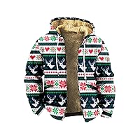 Men's Christmas Jacket Winter Zip Up Hoodie Sherpa Fleece Lined Jackets Sweatshirt Warm Thick Heavyweight Coats