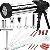 Upgraded 1.57LB Large Capacity Stainless Steel Sausage Stuffer Machine Beef Sausage Maker Jerky Shooter Jerky Gun Kit with 5 Nozzles 5 Brushes & Meat Pusher