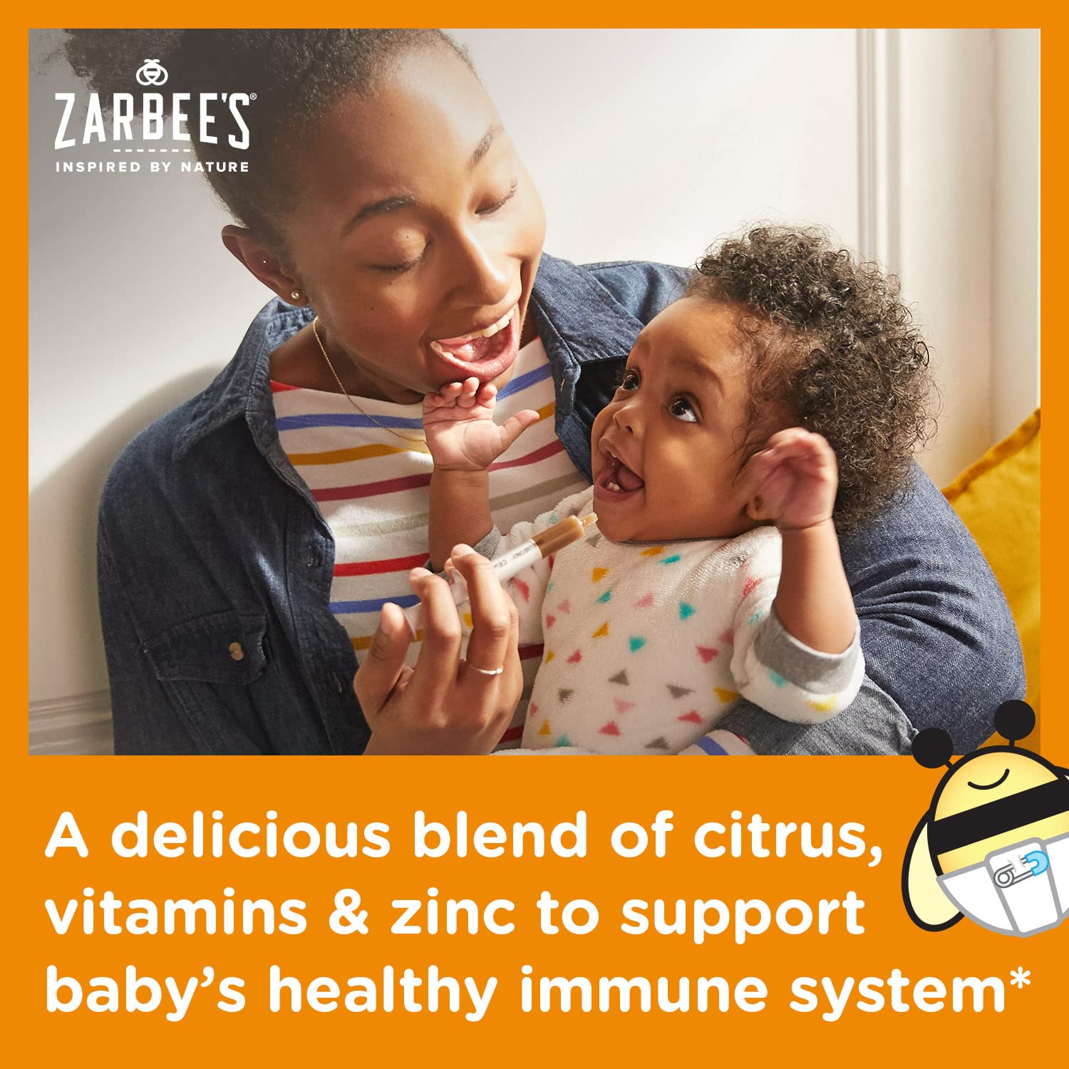 Zarbee's Baby Immune Support* & Vitamins Supplement with a Special Blend of Vitamins, Zinc, and Agave, Natural Orange Flavor, 2 Fl. Ounces (1 Box)