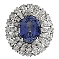 6.76 Carat Natural Blue Ceylon Sapphire and Diamond (F-G Color, VS1-VS2 Clarity) 14K White Gold Luxury Cocktail Ring for Women Exclusively Handcrafted in USA