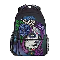 ALAZA Sugar Skull Day Of Dead Backpack Purse with Multiple Pockets Name Card Personalized Travel Laptop School Book Bag, Size M/16.9 inch
