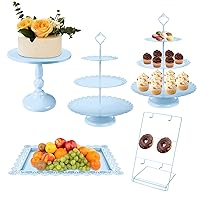 Dessert Table Display Set, Blue Cake Stand Metal Round Tiered Cupcake Holder Cookies Candy Donut Plate Table Serving Tower Tray Platter For Baby Shower, Wedding, Celebration, Party, Birthday (5 Pack)