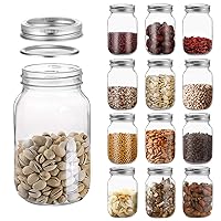 novelinks 32 OZ Clear Plastic Mason Jars with Airtight Lids - Plastic Mason Jars 32 OZ Plastic Jars with Lids for Kitchen & Household Storage (12 PACK, Silver)