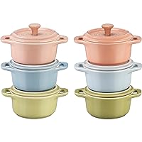 STAUB Stoneware Ceramic 6-pc Mini Round Cocotte Set-Macaron Pastel Colors
