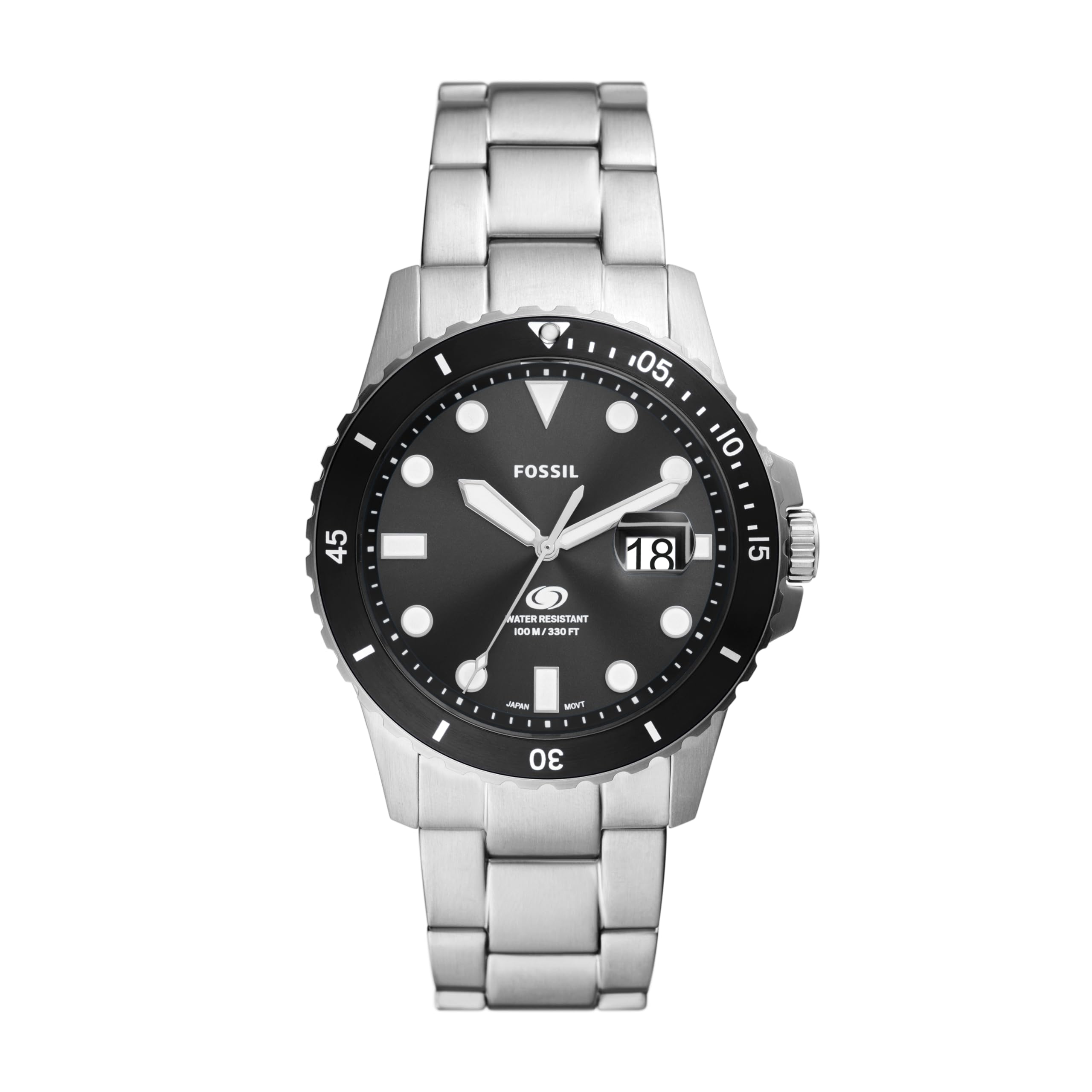 Fossil Men's Blue Quartz Stainless Steel Three-Hand Watch, Color: Silver/Black Taper (Model: FS6032)