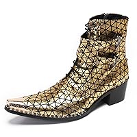Cowboy Boots for Men Party Dress Casual Leather Western Metal Pointed Toe Heel Studded Motorcycle Boots Mens Fashion Ankle Chelsea Boots