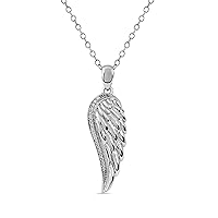 Sterling Silver 1/20ct TDW Diamond Angel Wing Necklace by DZON for Women(I-J, I2)