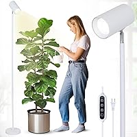 HMVPL White Grow Lights for Indoor Plants Full Spectrum,Tall Plant Light for Indoor Growing with 20W COB Plant Light Bulb,4/8/12H Timer,Led Growth Floor Lamp for Large Plant Seedling(6 Level Height)
