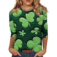 Women's St Patrick's Day Summer 3/4 Sleeve Tops Blouses Good Luck St Patricks Day Casual Loose Fitting T Shirts