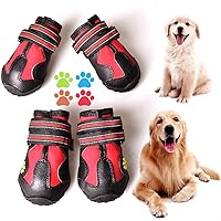 Dog Boots for Dogs Non-Slip, Waterproof Dog Booties for Outdoor, Dog Shoes for Medium to Large Dogs 4Pcs with Rugged Sole Black-Red