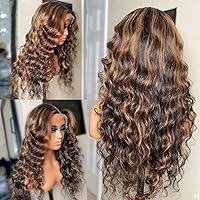 QUINLUX WIGS#1bT27 Highlight Color Deep Wave Curly Human Hair Wigs 180% Density Honey Blonde 13x6 HD Transparent Lace Front Wig Pre Plucked Brazilian Remy Hair with Baby Hair For Women Glueless Wig