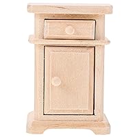 ERINGOGO Doll House Furniture Miniature Bookshelf Dollhouse Shelf Decor Dollhouse Side Table Miniatures Photo Prop Decorative Tiny Cabinet Dollhouse Bedside Table Ob11 with Drawer Wood Set