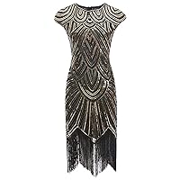 Womens Plus Size 1920s Vintage Fringed Gatsby Sequin Beaded Tassels Hem Flapper Dress