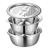 Graters for Kitchen Handheld Stainless Steel Drain Basket Vegetable Cutter 3 In 1 Kitchen Multipurpose Julienne Grater Salad Bowl For Home Colanders & Food Strainers(11in)