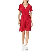 Star Vixen Women's Petite Short Sleeve Ballerina Wrap Dress, Red, PL