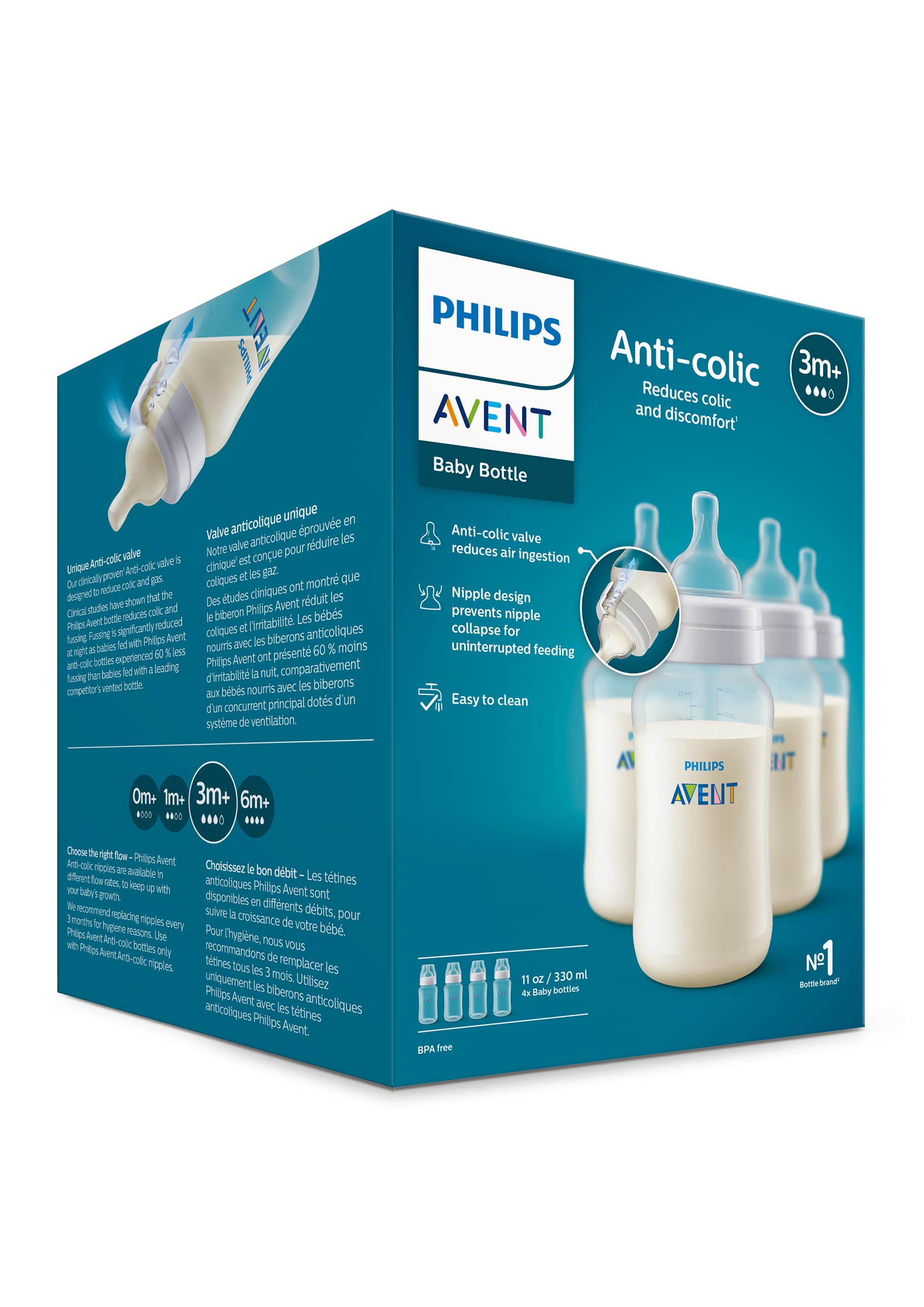 Philips AVENT Anti-Colic Baby Bottles, 11oz, 4pk, Clear, SCY106/04