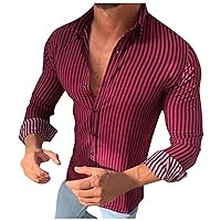 Vertical Striped Long Sleeve Tee Shirts for Men Casual Button Down Lapel Collar Business Dress Shirts Oxford Shirts